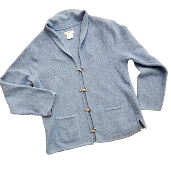 Pierre Cardin Sweaters - Vintage PIERRE CARDIN, BLUE WOOL CARDIGAN, Womens Large